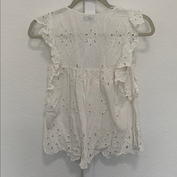 Zara Boho Eyelet White Tie Neck Button Top - Picture 5 of 8